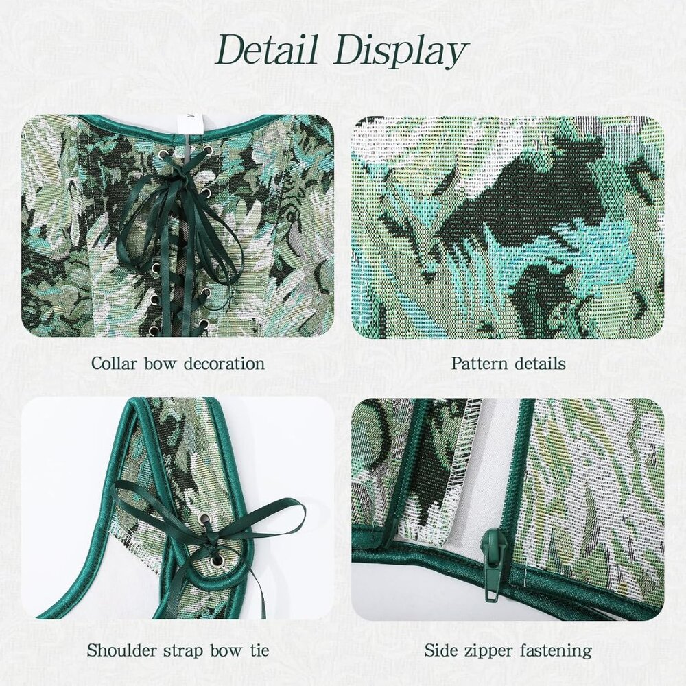 Women's Green Daisy Floral Renaissance Corsets Cottage Core Vest Corset Tops - Picture 5 of 7